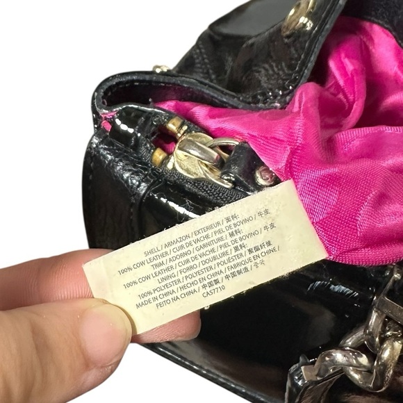 Rare Kate Spade Patent Leather Tote Bag Black Zip Hot Pink Lined | Cow Leather - Picture 8 of 12